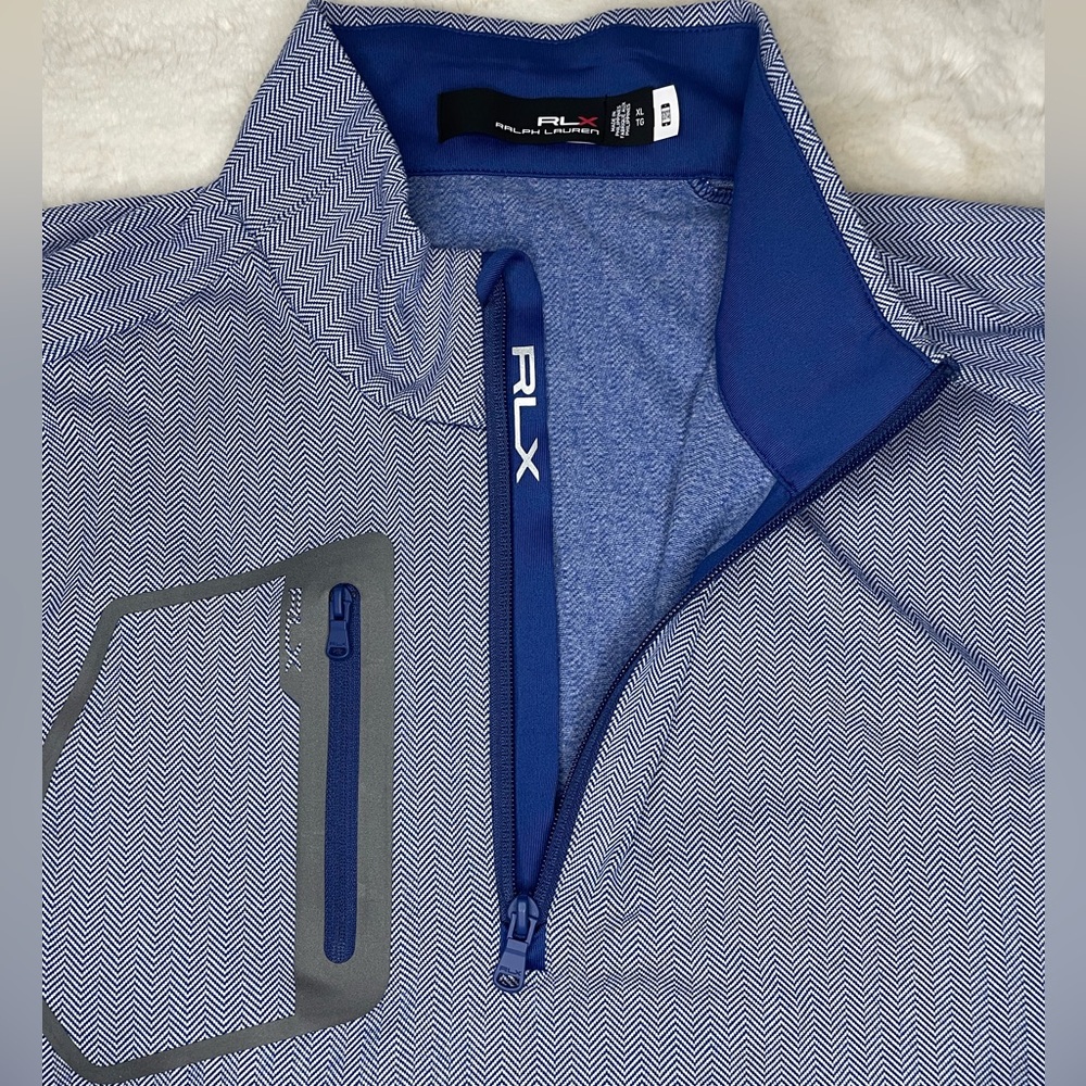 RLX Luxury Driver Jersey Pullover-Blue Herringbone Men’s XL